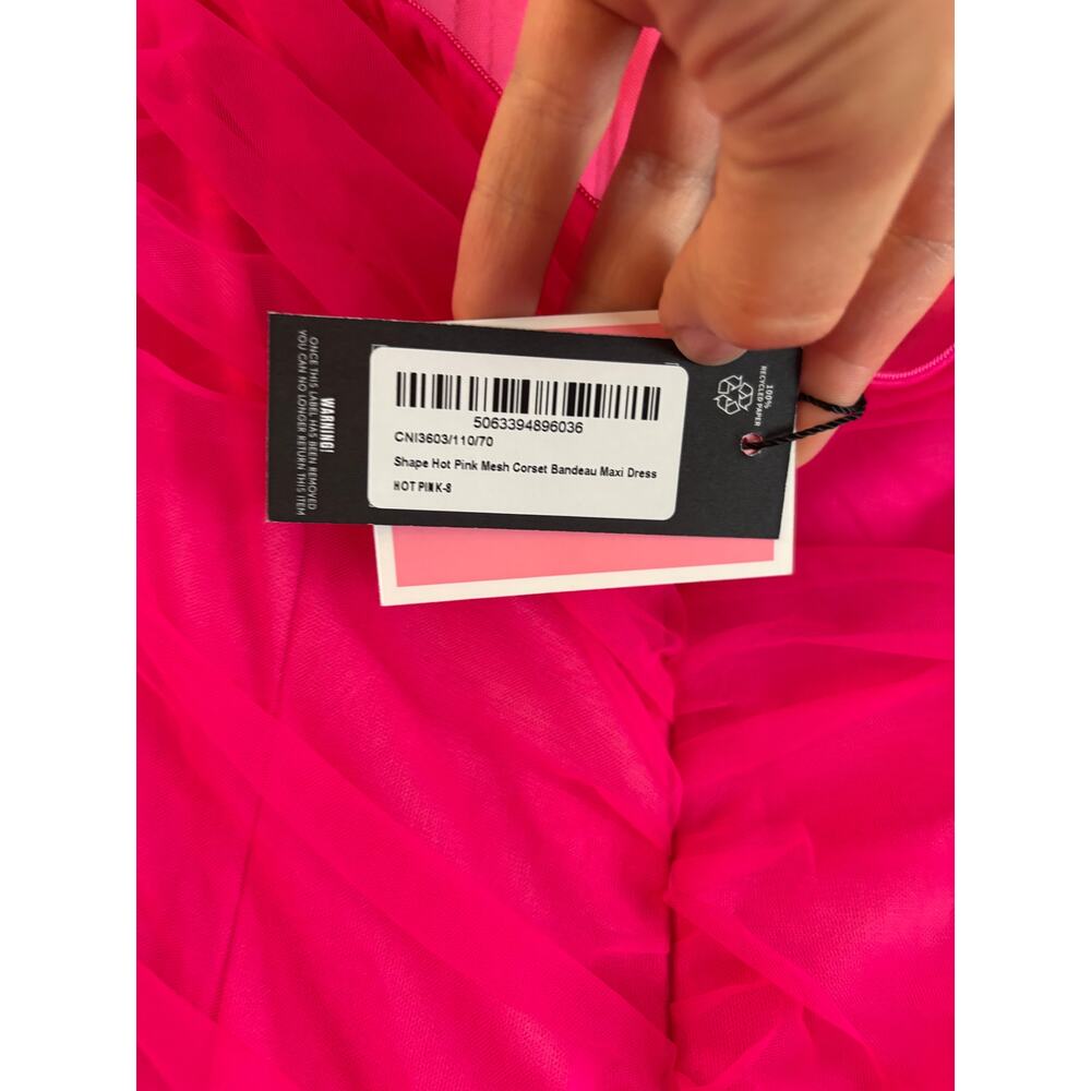 NWT PRETTYLITTLETHING Shape Hot Pink Mesh Corset Bandeau Maxi Dress Size 4 - Picture 5 of 6